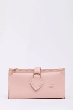 Kadın Yumuşak Suni Deri Kalpli Çıtçıt Kapatmalı Telefon Bölmeli Bozuk Ve Kağıt Para Gözlü Şık