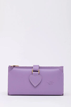 Kadın Yumuşak Suni Deri Kalpli Çıtçıt Kapatmalı Telefon Bölmeli Bozuk Ve Kağıt Para Gözlü Şık