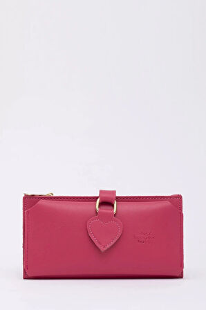 Kadın Yumuşak Suni Deri Kalpli Çıtçıt Kapatmalı Telefon Bölmeli Bozuk Ve Kağıt Para Gözlü Şık