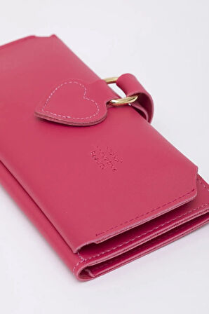 Kadın Yumuşak Suni Deri Kalpli Çıtçıt Kapatmalı Telefon Bölmeli Bozuk Ve Kağıt Para Gözlü Şık