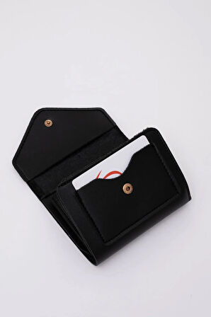 Suni Deri Bozuk Ve Kağıt Para Bölmeli Çıtçıtlı Kartlıklı Orta Boy Zarf Model Cepli Cüzdan