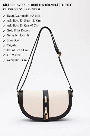 Kilit Detaylı Suni Deri Tek Bölmeli Çıtçıtlı  Şık  ve Ergonomik Kol ve Omuz Çantası Zarif