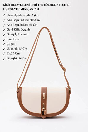 Kilit Detaylı Suni Deri Tek Bölmeli Çıtçıtlı  Şık  ve Ergonomik Kol ve Omuz Çantası Zarif