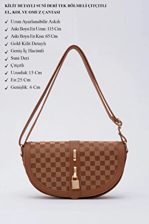 Kilit Detaylı Suni Deri Tek Bölmeli Çıtçıtlı  Şık  ve Ergonomik Kol ve Omuz Çantası Zarif