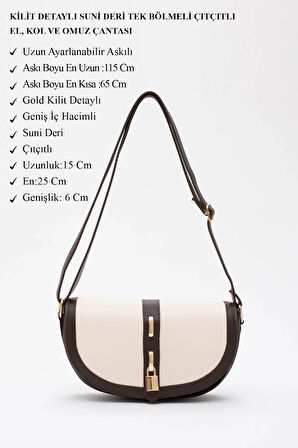 Kilit Detaylı Suni Deri Tek Bölmeli Çıtçıtlı  Şık  ve Ergonomik Kol ve Omuz Çantası Zarif