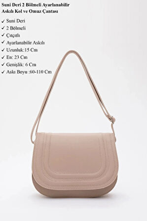 Suni Deri 2 Bölmeli Ayarlanabilir Şık ve Ergonomik Askılı Kol Ve Omuz Çantası