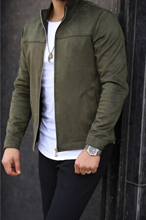 Premium Örme Triko Kol Dik Yaka Süet Ceket