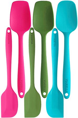 Silikon Kaşık Spatula Seti 6lı Yanmaz Yapışmaz Çizmez Fusya-yeşil-turkuaz 27cm