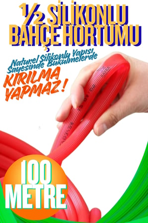 1/2 Silikonlu Bahçe Çeşme Sulama Hortumu 100Metre Araç Yıkama Hortumu Örgülü Esnek Katlanmaz Aşınmaz Musluk Bağlantılı Oto Yıkama Balkon Park Çim Sürgülü Bahçe Tipi Su Hortumu Seti Dayanıklı