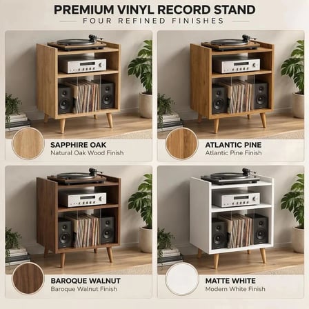 Vinil Plak Saklamalı Pikap Standı, Mid Century Pikap Masası, 45-50 Plak Kapasiteli Lp Dolabı, Pleksiglass Bölmeler, Masif Ahşap Ayaklar