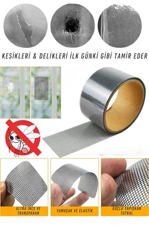 48mm x 2 Metre ( 3 ADET ) Fiber Tül Yaması -Gri Yapışkanlı Sineklik Tamir Bandı Delik Kapatıcı Sinek Kovucu Tül Tamir Yapışkanı
