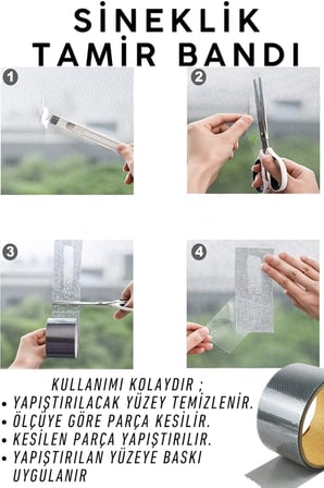 48mm x 2 Metre ( 3 ADET ) Fiber Tül Yaması -Gri Yapışkanlı Sineklik Tamir Bandı Delik Kapatıcı Sinek Kovucu Tül Tamir Yapışkanı