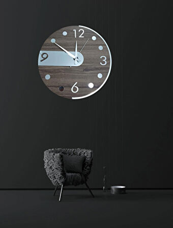 Gümüş Aynalı Pleksi Rakam Daire Temalı Modern Duvar Dekorasyonu Saat