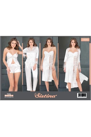 #ÇeyizSeti Yeni Gelin Lüks Kalite Esnek Gecelik Sabahlık Pijama Beyaz Saten Çeyizlik 6'lı Set