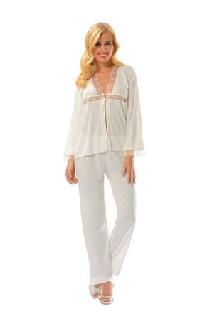 #ÇeyizSeti Yeni Gelin Likralı Gecelik Sabahlık Pijama Takımı Kadın Ekru Penye Çeyizlik 6'lı Set