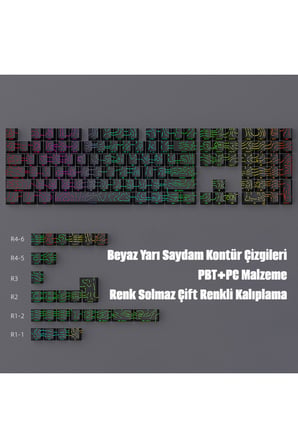 Contourline Keycaps 130 Adet Klavye Tuşu Tam Set Çatlak Işıklı Tuş Takımı