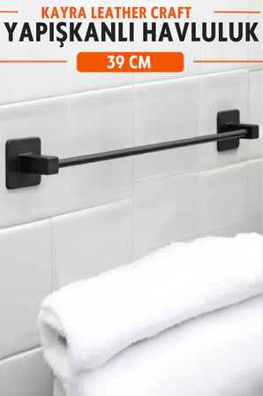 Siyah Yapışkanlı Havluluk 39 cm Banyo Mutfak Askısı Paslanmaz Metal Delmesiz Kağıt Havlu Tutucu Modern Bez Havluluk Standı Duvara Monte Siyah Havlu Askısı Kendinden Yapışkanlı Pratik Montaj