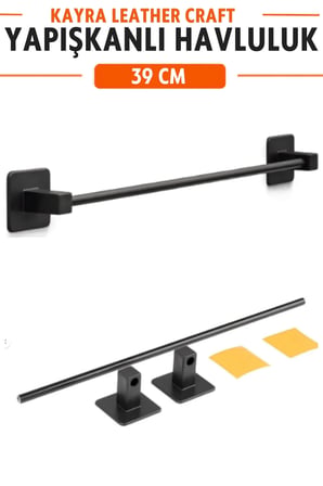 Siyah Yapışkanlı Havluluk 39 cm Banyo Mutfak Askısı Paslanmaz Metal Delmesiz Kağıt Havlu Tutucu Modern Bez Havluluk Standı Duvara Monte Siyah Havlu Askısı Kendinden Yapışkanlı Pratik Montaj
