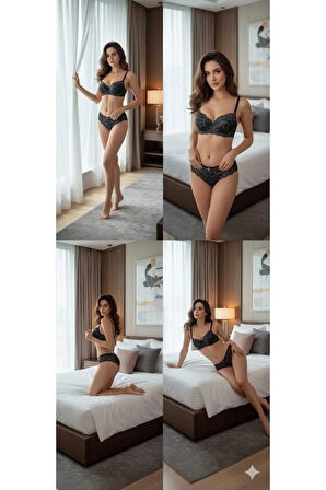 Sütyen Külot Takım Şık Gece Dolgusuz Destekli Ayarlanabilir Askı B Cup İç Çamaşırı Takımı