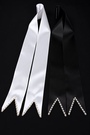 Siyah Beyaz İncili Gelin Damat Takı Kurdelesi(200cm), İncili Takı Kemeri, İncili Takı Kurdelesi