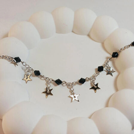 Crystal Atelier Star Y2K Fairycore Pinterest Tarzı Tasarım El Yapımı Kadın Yıldız Bileklik, Gümüş Rodyumlu Kristal Taşlı Yıldız Figürlü Bileklik, Siyah Taşlı Yıldız Gümüş Kaplama Bileklik, Kristal Yıldız Bileklik