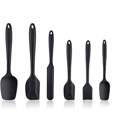 Siyah Silikon Spatula kaşık Seti 6 Parça. Siyah tek parçalı