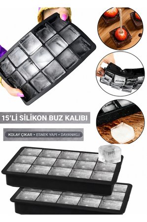 15 Bölmeli Büyük Boy Silikon Buz Kalıbı Silikon Kare Buzluk Kokteyl Sunum Buz Kalıbı Et Suyu Saklama