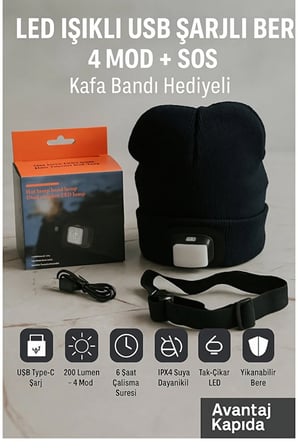 Motorcu Motosiklet Kurye Eldiveni +Şarjlı Balıkçı Led Bere| Kafa Bandı Hediyeli