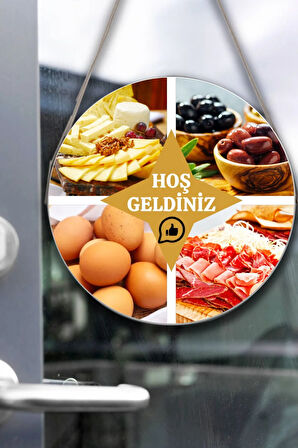 Şarküteri Market Kapı Duvar Pano Karşılama Tabelası, Kahvaltı, Mandıra Dükkan Karşılama Süs Tablosu