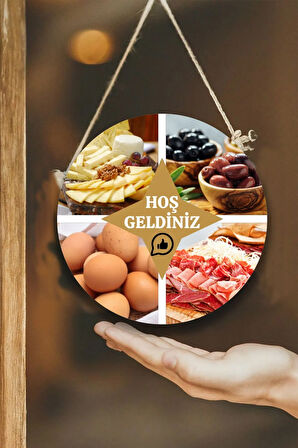 Şarküteri Market Kapı Duvar Pano Karşılama Tabelası, Kahvaltı, Mandıra Dükkan Karşılama Süs Tablosu