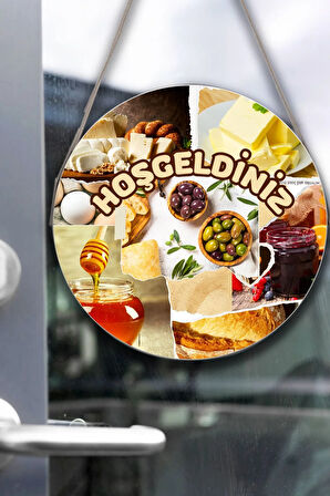 Şarküteri Market Kapı Duvar Pano Karşılama Tabelası, Kahvaltı, Mandıra Dükkan Karşılama Süs Tablosu