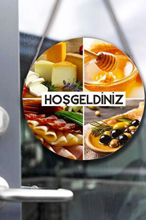 Şarküteri Market Kapı Duvar Pano Karşılama Tabelası, Kahvaltı, Mandıra Dükkan Karşılama Süs Tablosu