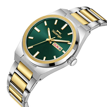 Slazenger SL.09.2555.2.02 Erkek Kol Saati | 41 mm Yeşil Kadran, Çift Renk Bilezik, Oval Paslanmaz Çeli