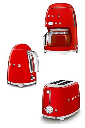  Smeg Kettle + Ekmek Kızartma + Filtre Kahve Seti Kırmızı