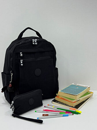 Unisex Suya Dayanıklı Krinkıl Kumaş Laptop Bölmeli Sırt Çantası Ve Askılı Kalemlik