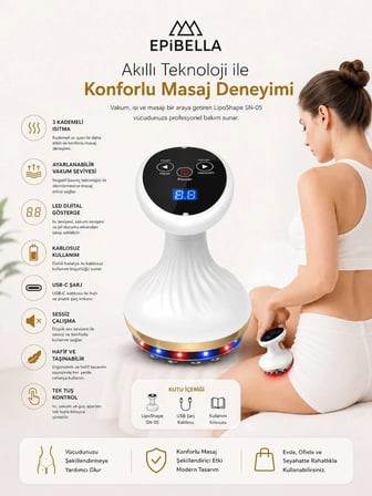 Liposhape Vakumlu Selülit Masaj Cihazı Isıtmalı Negatif Basınçlı Vücut Masaj Aleti