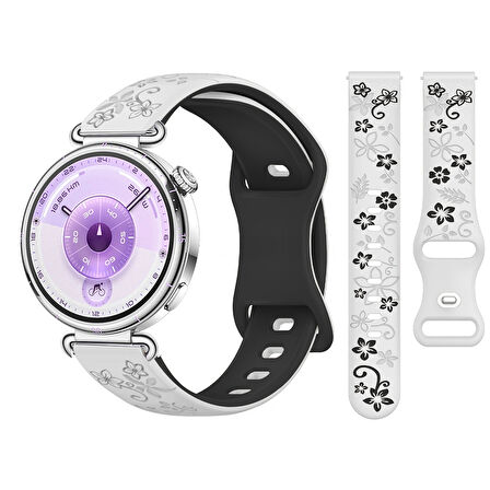 Huawei Watch GT6 41mm Uyumlu FloraFlex Çiçek Desenli Yumuşak Soft Silikon Kordon