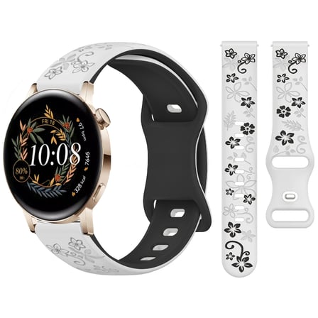 Huawei Watch GT2 GT3 42mm İle Uyumlu FloraFlex Çiçek Desenli Silikon Kordon
