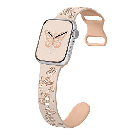 Apple Watch Uyumlu 44 45 46mm Kelebek Desenli Yumuşak Silikon Kordon Seri 2 3 4 5 6 Se 7 8 9 10 
