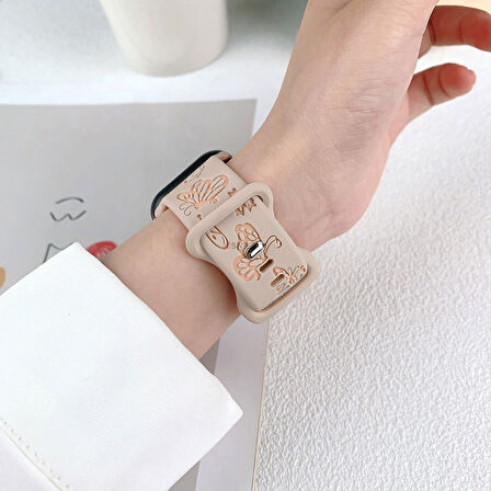 Apple Watch Uyumlu 44 45 46mm Kelebek Desenli Yumuşak Silikon Kordon Seri 2 3 4 5 6 Se 7 8 9 10 