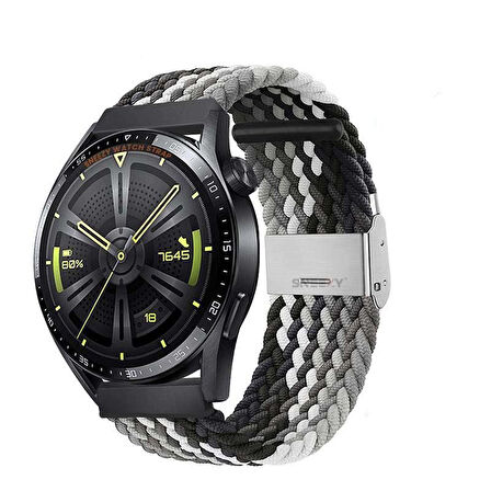 Sneezy Huawei Watch GT5 46mm İle Uyumlu 22mm Metal Klips Solo Fiberlink Örgü Kordon