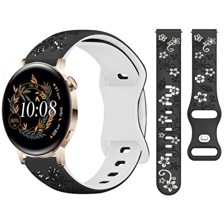 Huawei Watch GT2 GT3 42mm İle Uyumlu FloraFlex Çiçek Desenli Silikon Kordon