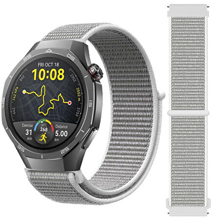 Huawei Watch GT5 Pro 46mm İle Uyumlu Ayarlanabilir Cırt Cırtlı Yumuşak Spor Kumaş Örgü Kordon
