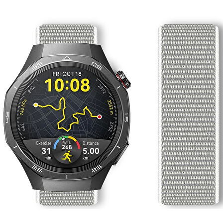 Huawei Watch GT5 Pro 46mm İle Uyumlu Ayarlanabilir Cırt Cırtlı Yumuşak Spor Kumaş Örgü Kordon
