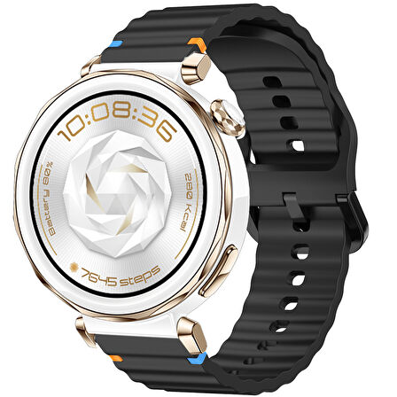 Huawei Watch GT5 Pro 42mm İle Uyumlu Dalga Desenli Tokalı Yumusaş Soft Silikon Kordon