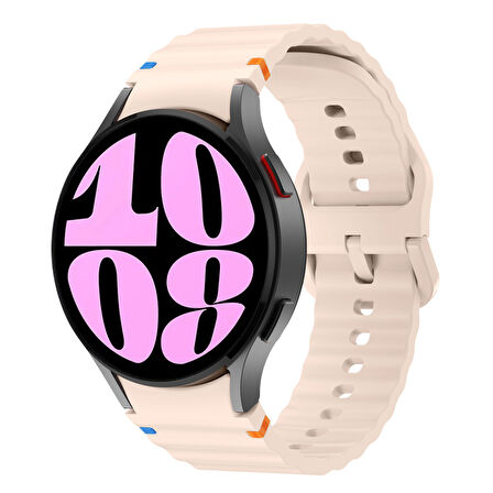 Samsung Galaxy Watch 6 40-43-44-47mm İle Uyumlu Metal Tokalı Dalgalı Spor Silikon Kordon