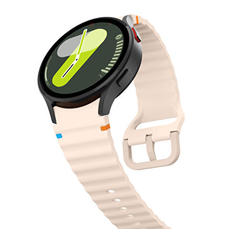 Samsung Galaxy Watch 6 40-43-44-47mm İle Uyumlu Metal Tokalı Dalgalı Spor Silikon Kordon