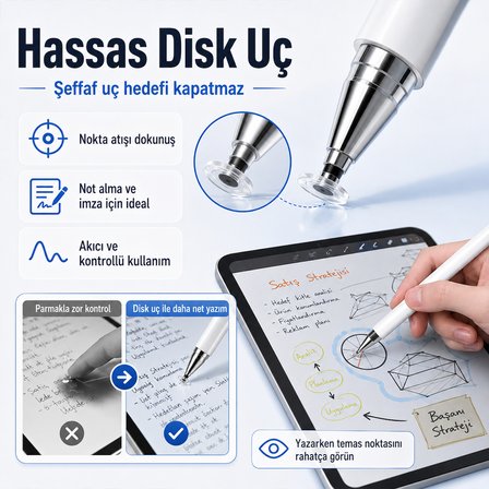 Samsung Galaxy Tab A11+ Plus X230 İle Uyumlu Çift Uçlu Dokunmatik Kalem Disk Fiber Uç