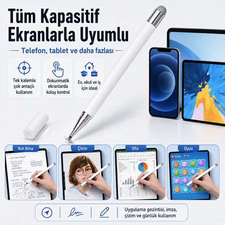 Samsung Galaxy Tab A11+ Plus X230 İle Uyumlu Çift Uçlu Dokunmatik Kalem Disk Fiber Uç
