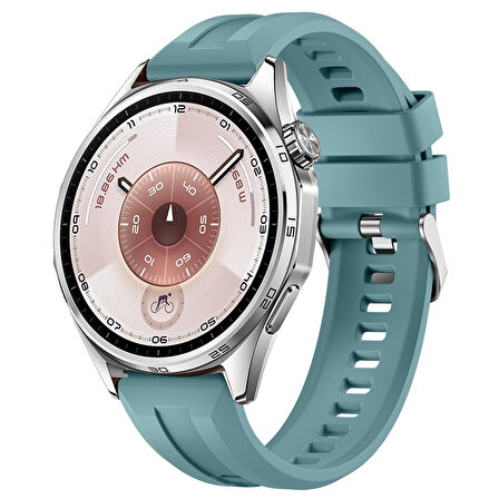 Sneezy Huawei Watch GT6 46mm İle Uyumlu Spor Silikon Metal Tokalı Soft Saat Kordonu